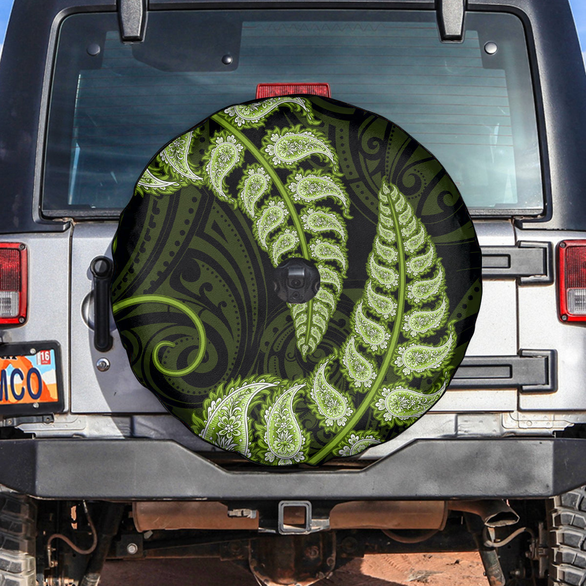 Green New Zealand Paisley Silver Fern Spare Tire Cover Aotearoa Maori LT14 - Polynesian Pride