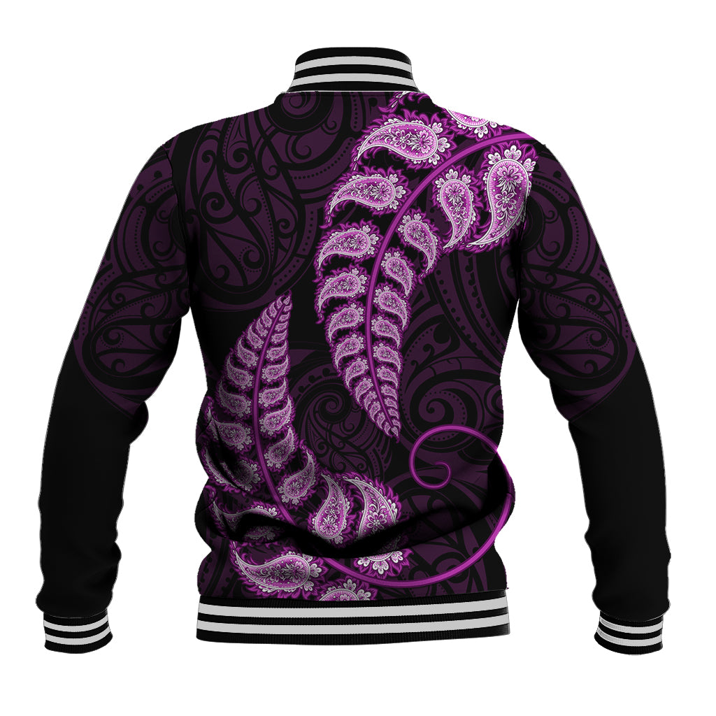 Purple New Zealand Paisley Silver Fern Baseball Jacket Aotearoa Maori LT14 - Polynesian Pride