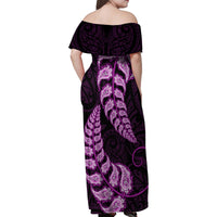 Purple New Zealand Paisley Silver Fern Family Matching Off Shoulder Maxi Dress and Hawaiian Shirt Aotearoa Maori LT14 - Polynesian Pride