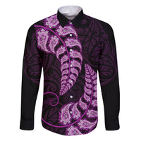 Purple New Zealand Paisley Silver Fern Family Matching Puletasi Dress and Hawaiian Shirt Aotearoa Maori LT14 Dad's Shirt - Long Sleeve Purple - Polynesian Pride