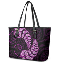 Purple New Zealand Paisley Silver Fern Leather Tote Bag Aotearoa Maori LT14 - Polynesian Pride