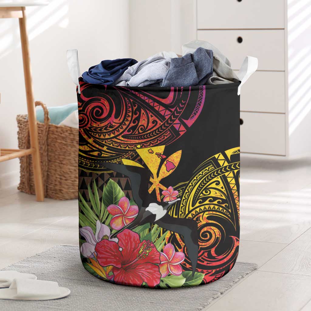 Hawaii Iwa Bird Laundry Basket Great Frigatebird Kanaka Tropical Hippie Style LT14 Black - Polynesian Pride