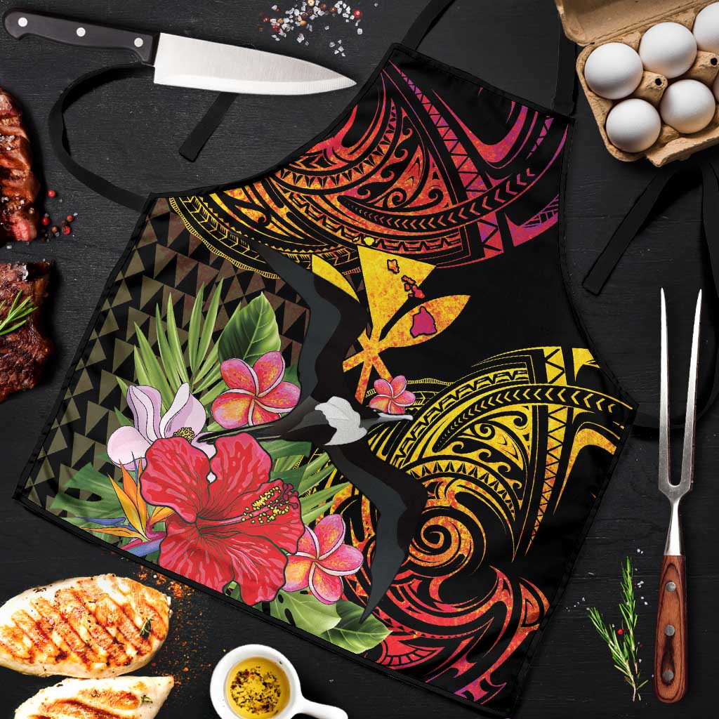 Hawaii Iwa Bird Apron Great Frigatebird Kanaka Tropical Hippie Style LT14 Black - Polynesian Pride