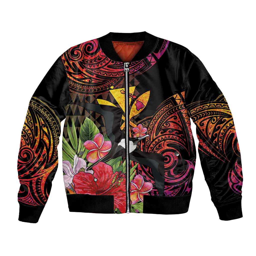 Hawaii Iwa Bird Bomber Jacket Great Frigatebird Kanaka Tropical Hippie Style LT14 Unisex Black - Polynesian Pride