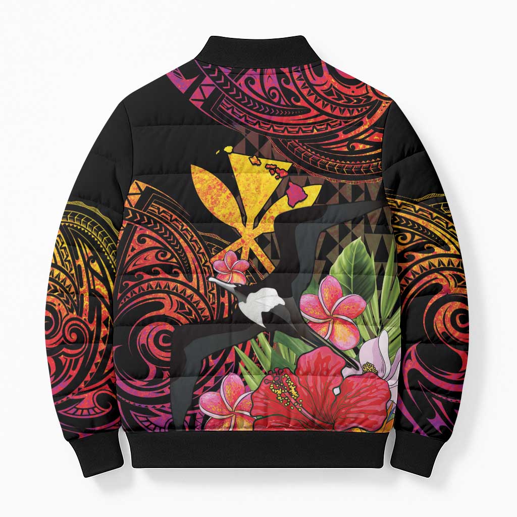 Hawaii Iwa Bird Bomber Puffer Jacket Great Frigatebird Kanaka Tropical Hippie Style LT14 - Polynesian Pride