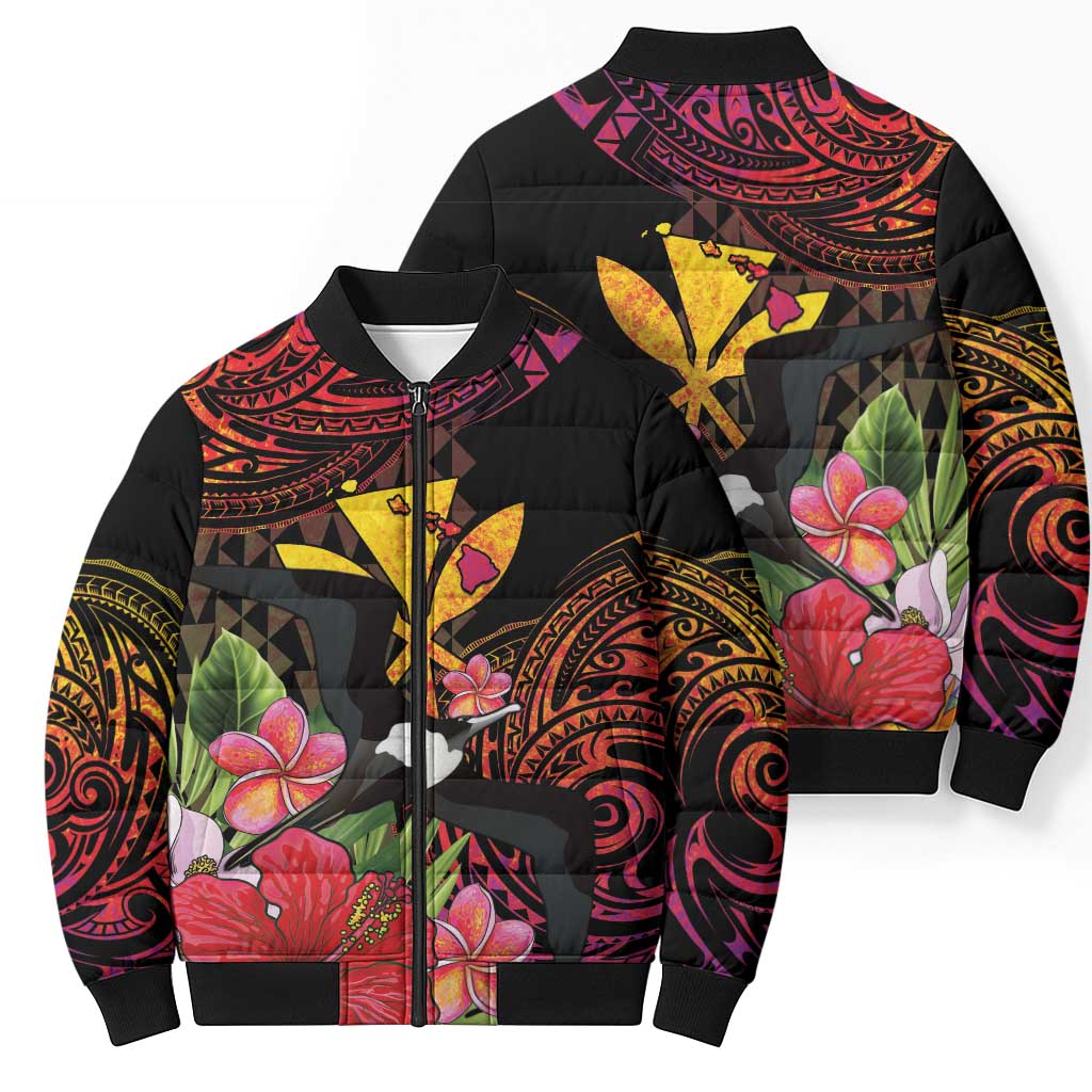 Hawaii Iwa Bird Bomber Puffer Jacket Great Frigatebird Kanaka Tropical Hippie Style LT14 - Polynesian Pride