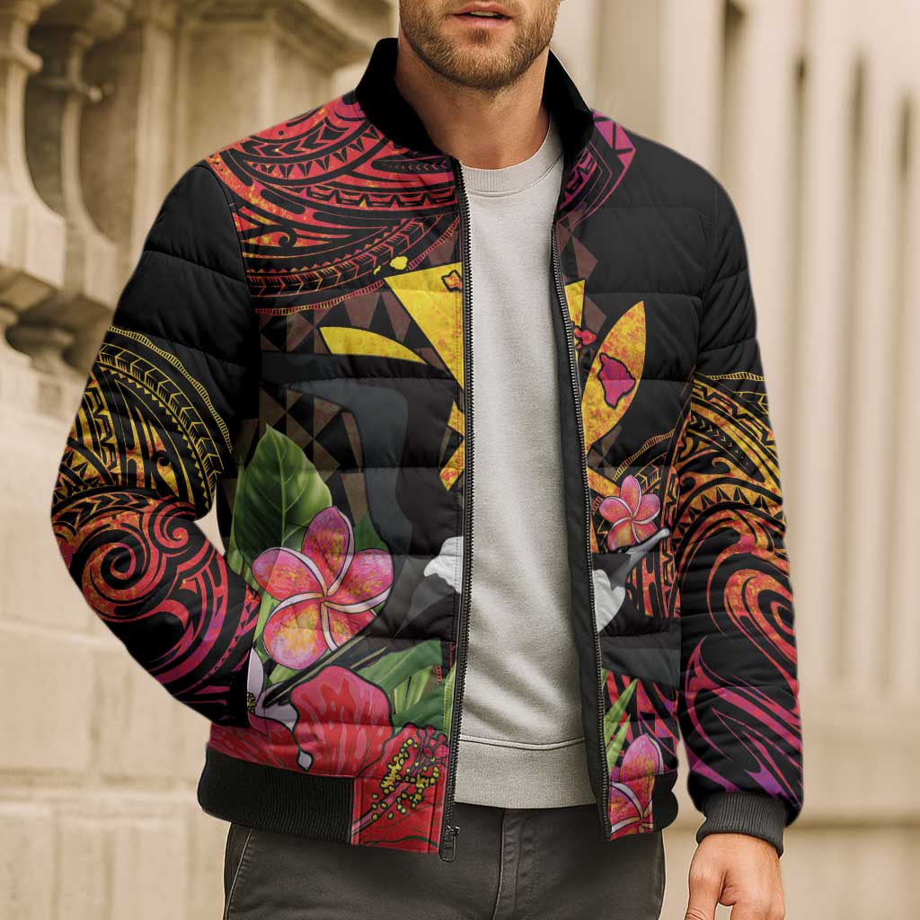 Hawaii Iwa Bird Bomber Puffer Jacket Great Frigatebird Kanaka Tropical Hippie Style LT14 - Polynesian Pride