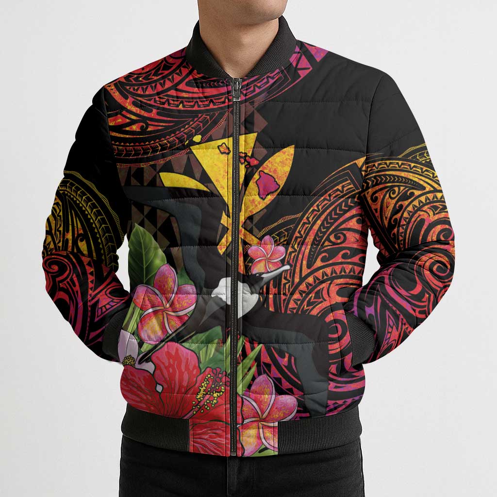 Hawaii Iwa Bird Bomber Puffer Jacket Great Frigatebird Kanaka Tropical Hippie Style LT14 - Polynesian Pride