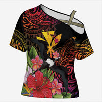 Hawaii Iwa Bird Cross Shoulder Shirt Great Frigatebird Kanaka Tropical Hippie Style LT14 Female Black - Polynesian Pride