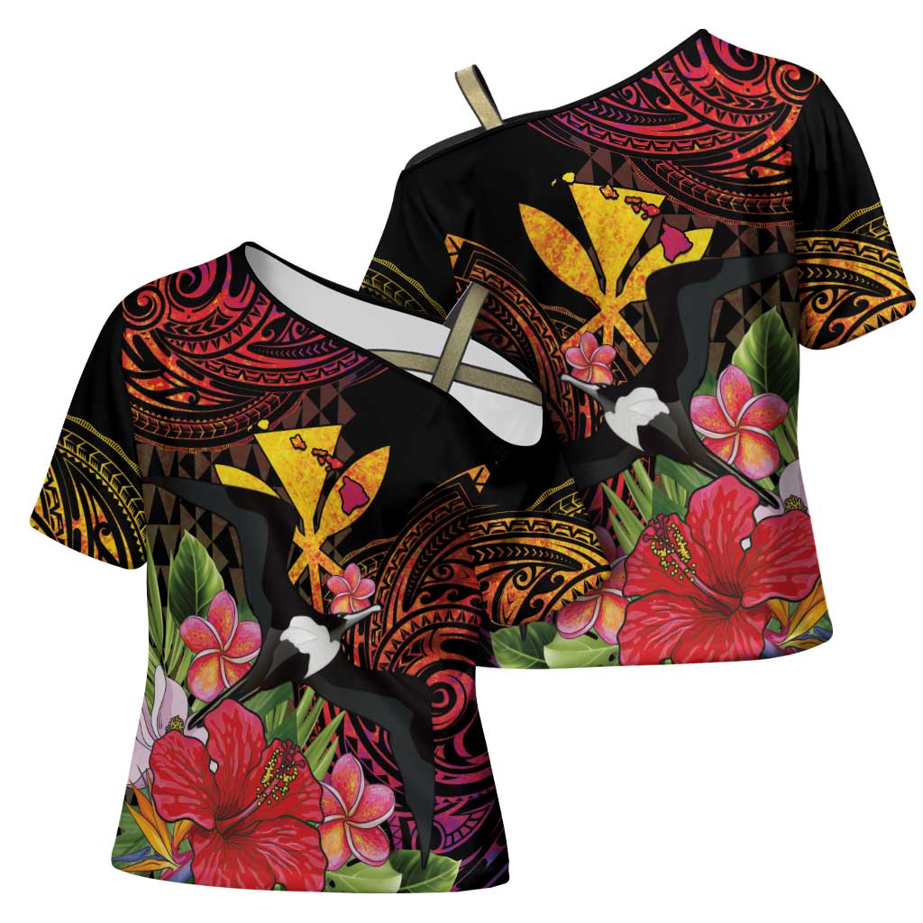 Hawaii Iwa Bird Cross Shoulder Shirt Great Frigatebird Kanaka Tropical Hippie Style LT14 - Polynesian Pride