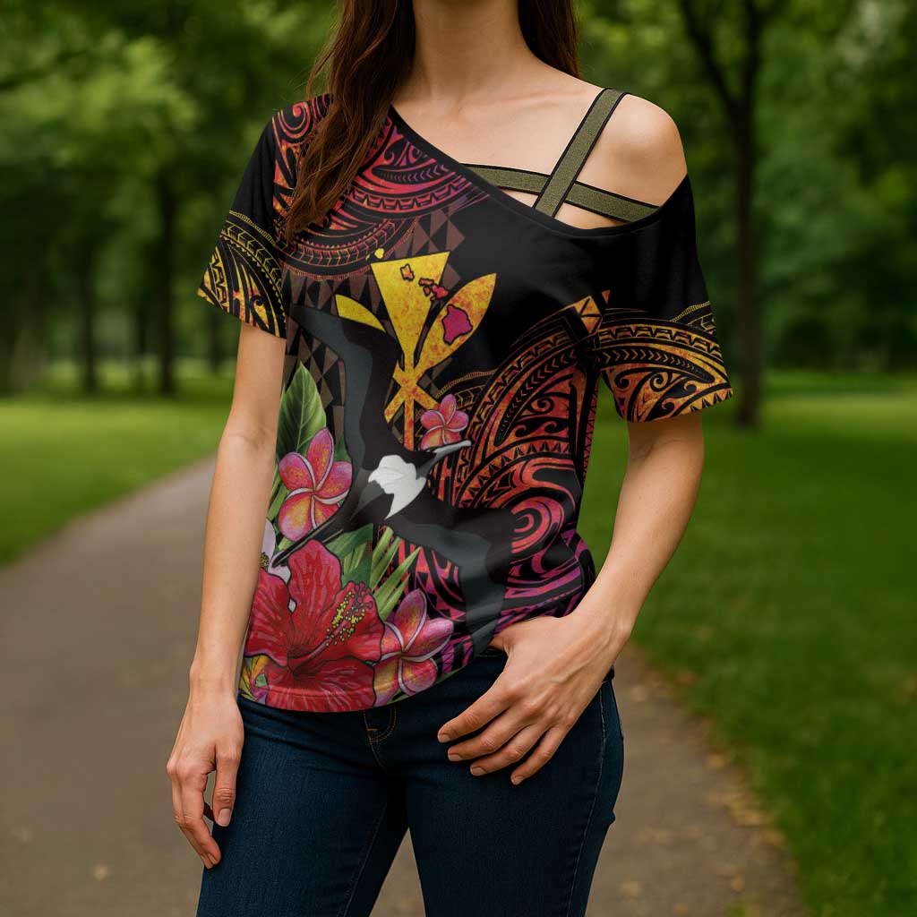 Hawaii Iwa Bird Cross Shoulder Shirt Great Frigatebird Kanaka Tropical Hippie Style LT14 - Polynesian Pride
