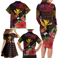 Hawaii Iwa Bird Family Matching Long Sleeve Bodycon Dress and Hawaiian Shirt Great Frigatebird Kanaka Tropical Hippie Style - Polynesian Pride