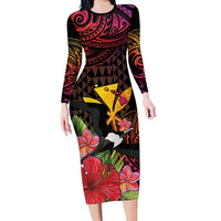 Hawaii Iwa Bird Family Matching Long Sleeve Bodycon Dress and Hawaiian Shirt Great Frigatebird Kanaka Tropical Hippie Style - Polynesian Pride