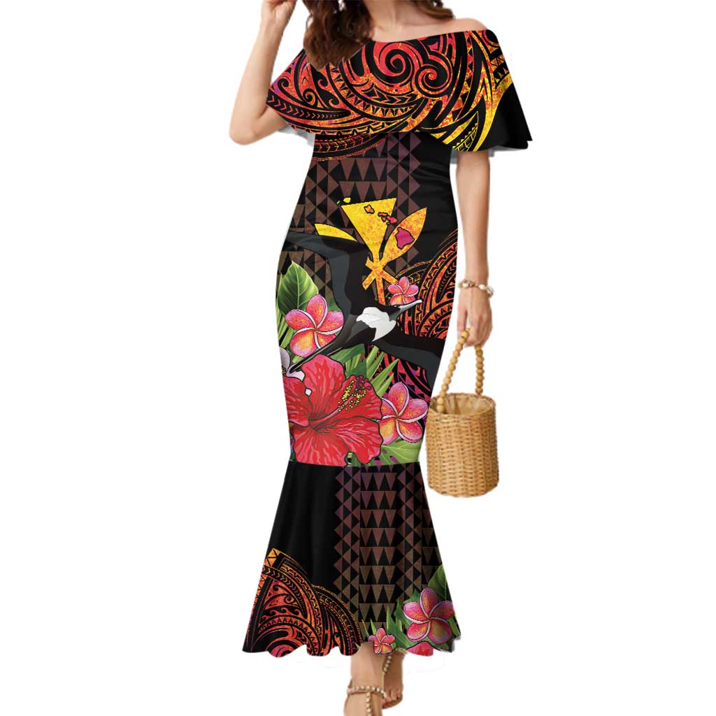 Hawaii Iwa Bird Family Matching Mermaid Dress and Hawaiian Shirt Great Frigatebird Kanaka Tropical Hippie Style - Polynesian Pride