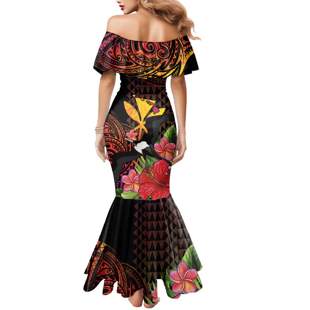 Hawaii Iwa Bird Family Matching Mermaid Dress and Hawaiian Shirt Great Frigatebird Kanaka Tropical Hippie Style - Polynesian Pride