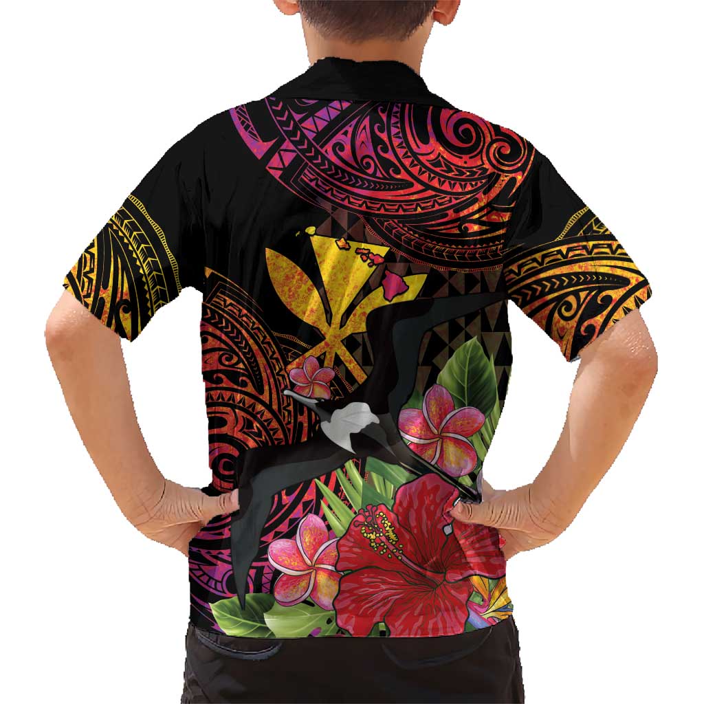 Hawaii Iwa Bird Family Matching Off Shoulder Maxi Dress and Hawaiian Shirt Great Frigatebird Kanaka Tropical Hippie Style - Polynesian Pride