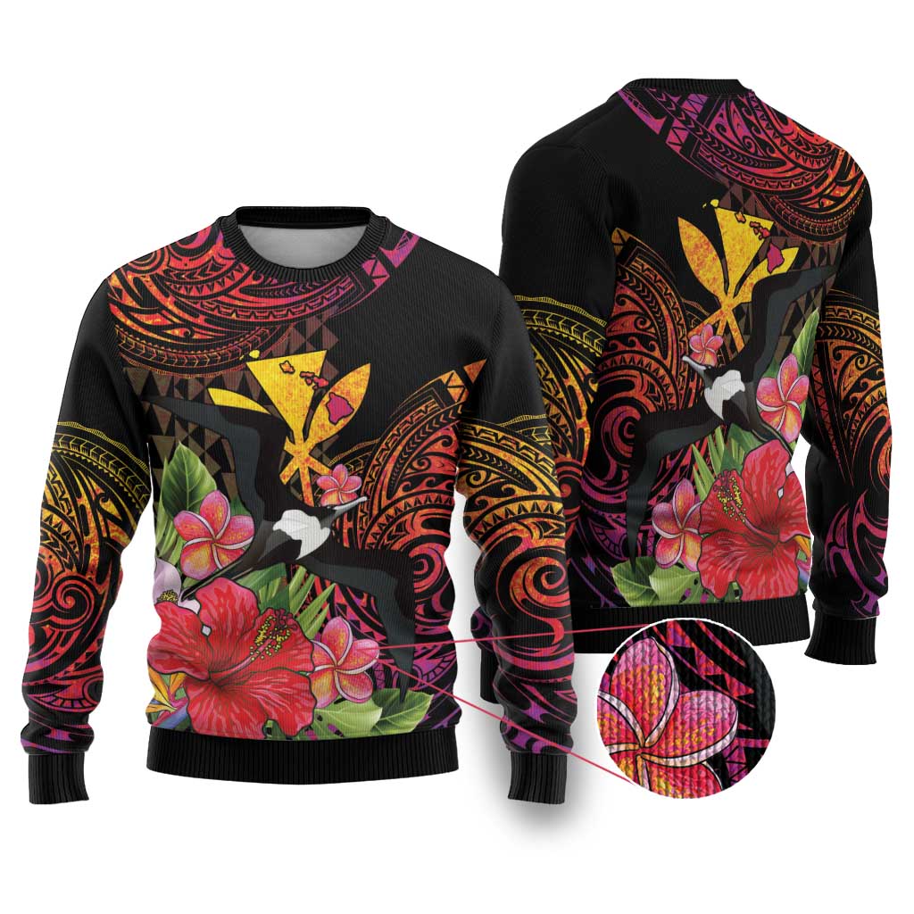 Hawaii Iwa Bird Ugly Christmas Sweater Great Frigatebird Kanaka Tropical Hippie Style LT14 Black - Polynesian Pride
