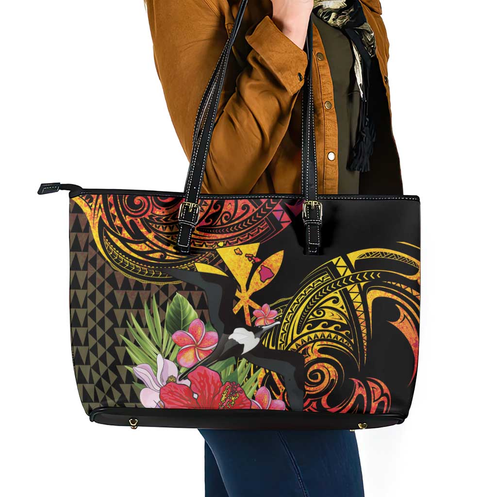 Hawaii Iwa Bird Leather Tote Bag Great Frigatebird Kanaka Tropical Hippie Style LT14 - Polynesian Pride