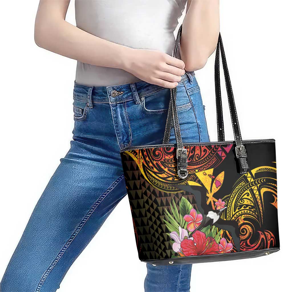 Hawaii Iwa Bird Leather Tote Bag Great Frigatebird Kanaka Tropical Hippie Style LT14 - Polynesian Pride