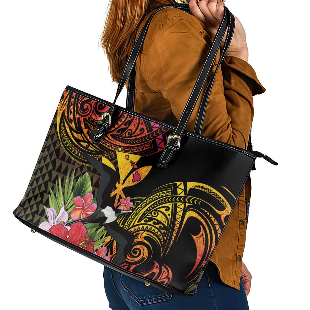 Hawaii Iwa Bird Leather Tote Bag Great Frigatebird Kanaka Tropical Hippie Style LT14 - Polynesian Pride