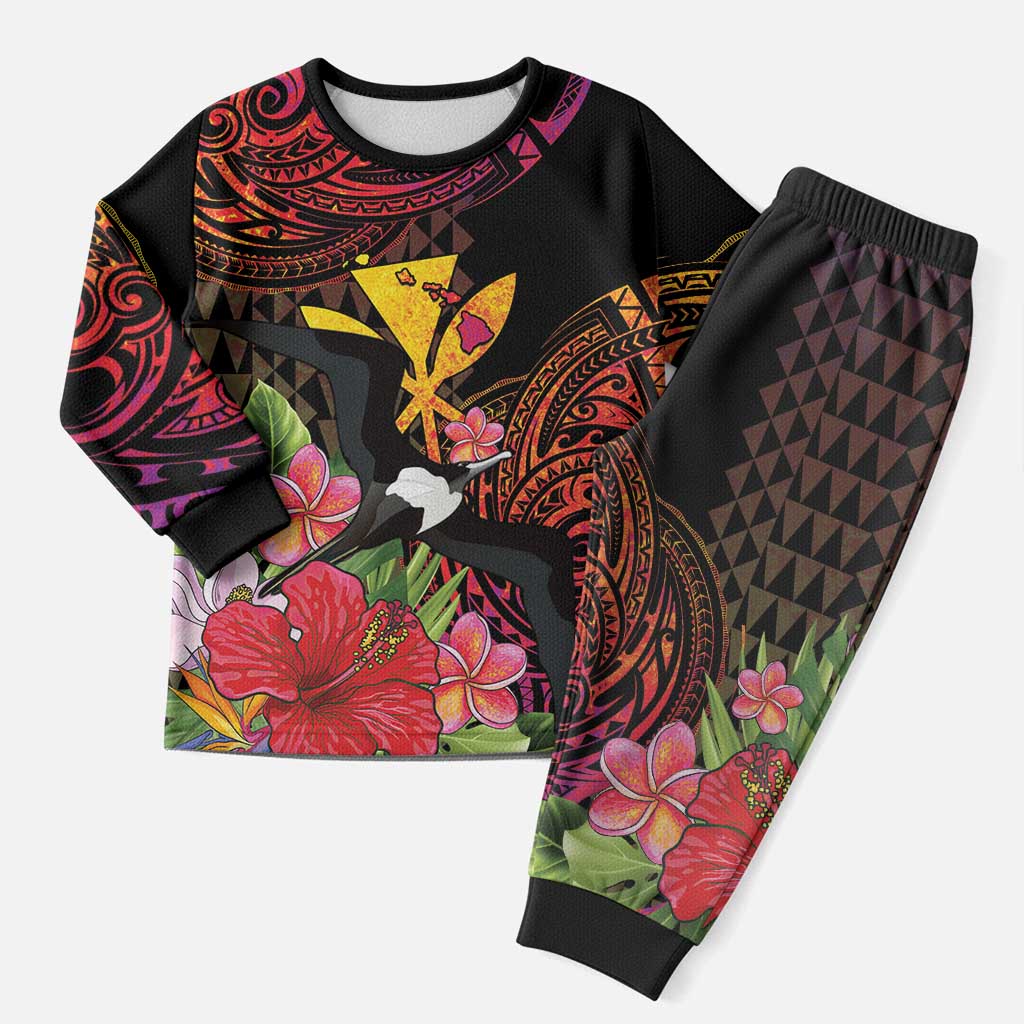 Hawaii Iwa Bird Christmas Pajama Set Great Frigatebird Kanaka Tropical Hippie Style LT14 Men Black - Polynesian Pride