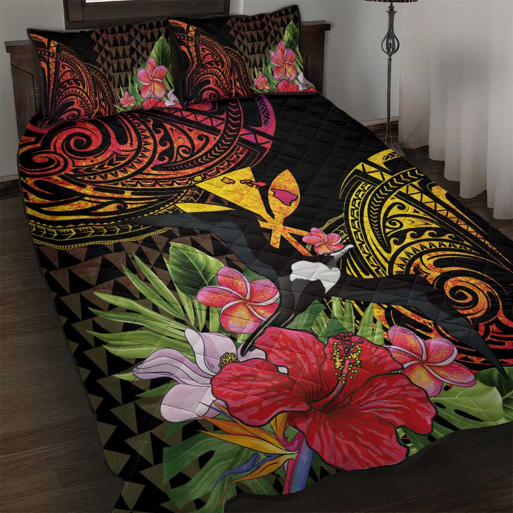 Hawaii Iwa Bird Quilt Bed Set Great Frigatebird Kanaka Tropical Hippie Style LT14 Black - Polynesian Pride