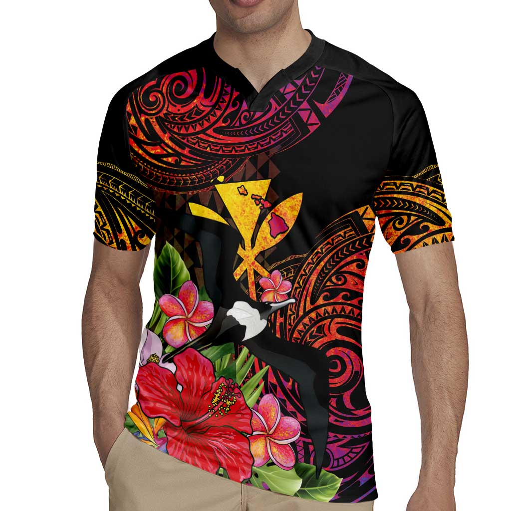 Hawaii Iwa Bird Rugby Jersey Great Frigatebird Kanaka Tropical Hippie Style LT14 - Polynesian Pride