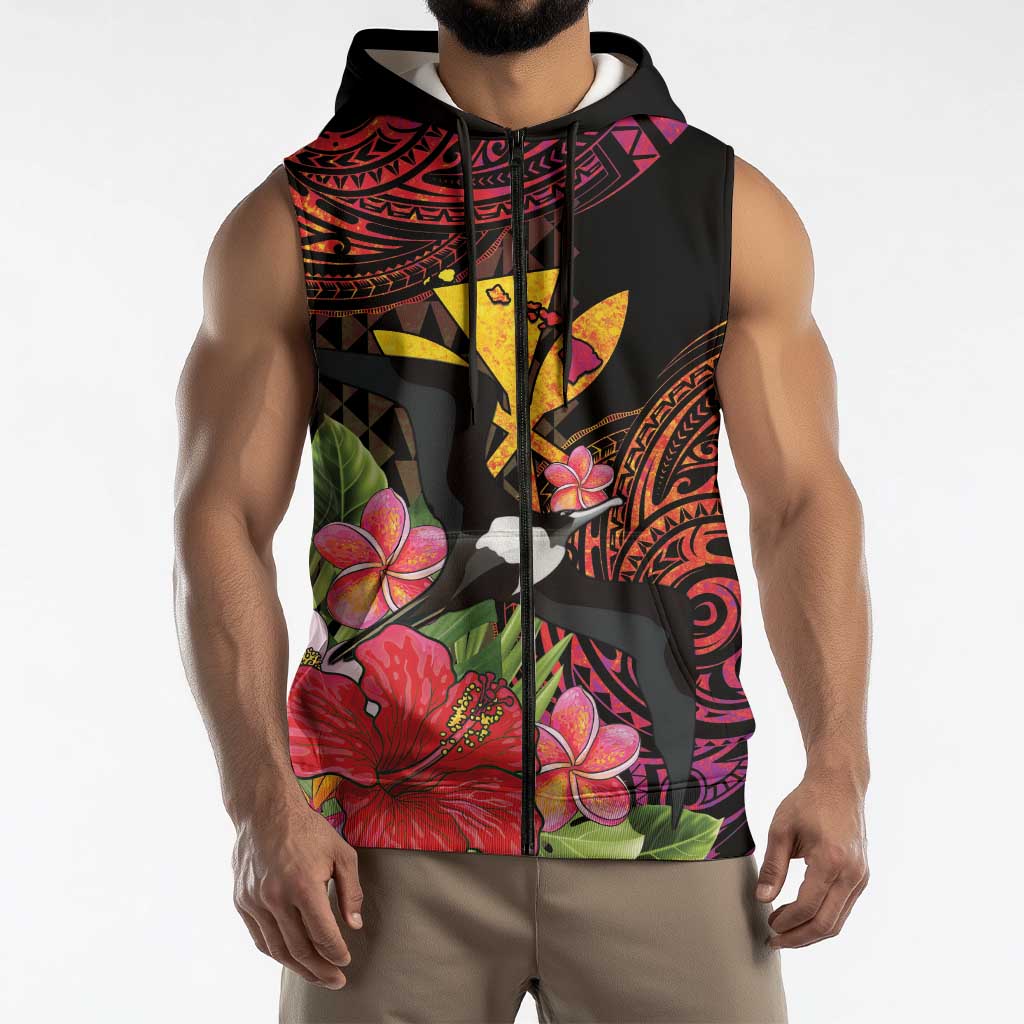 Hawaii Iwa Bird Sleeveless Zip Hoodie Great Frigatebird Kanaka Tropical Hippie Style LT14 - Polynesian Pride