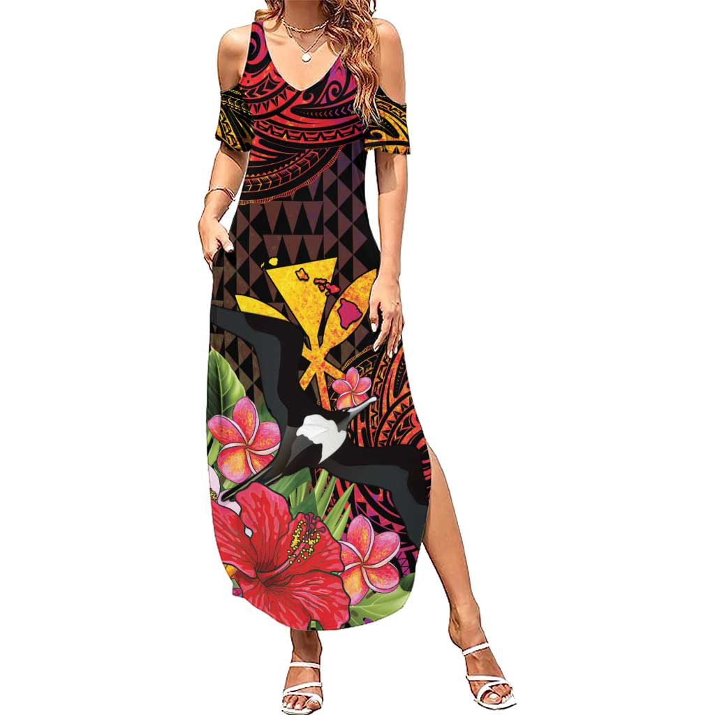 Hawaii Iwa Bird Summer Maxi Dress Great Frigatebird Kanaka Tropical Hippie Style - Polynesian Pride