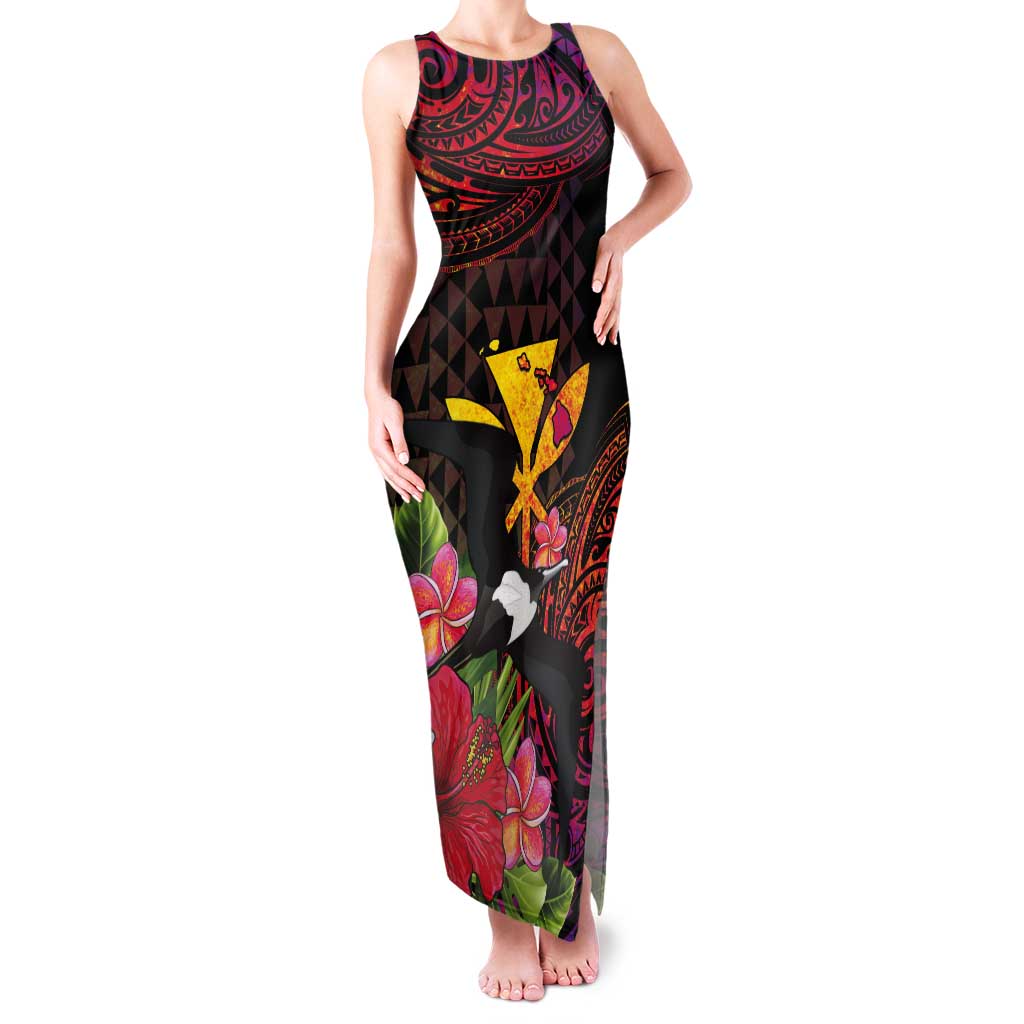 Hawaii Iwa Bird Tank Maxi Dress Great Frigatebird Kanaka Tropical Hippie Style LT14 Women Black - Polynesian Pride