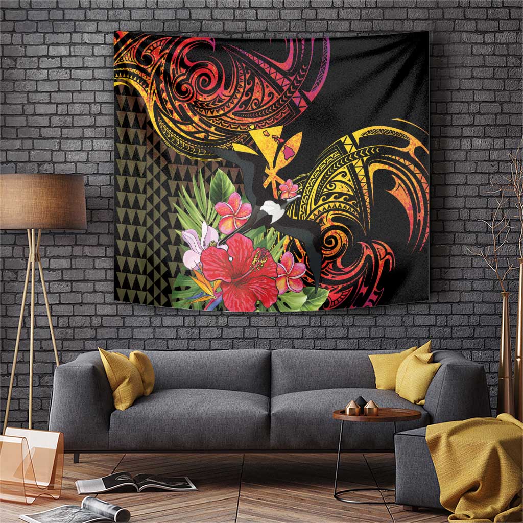 Hawaii Iwa Bird Tapestry Great Frigatebird Kanaka Tropical Hippie Style LT14 Black - Polynesian Pride