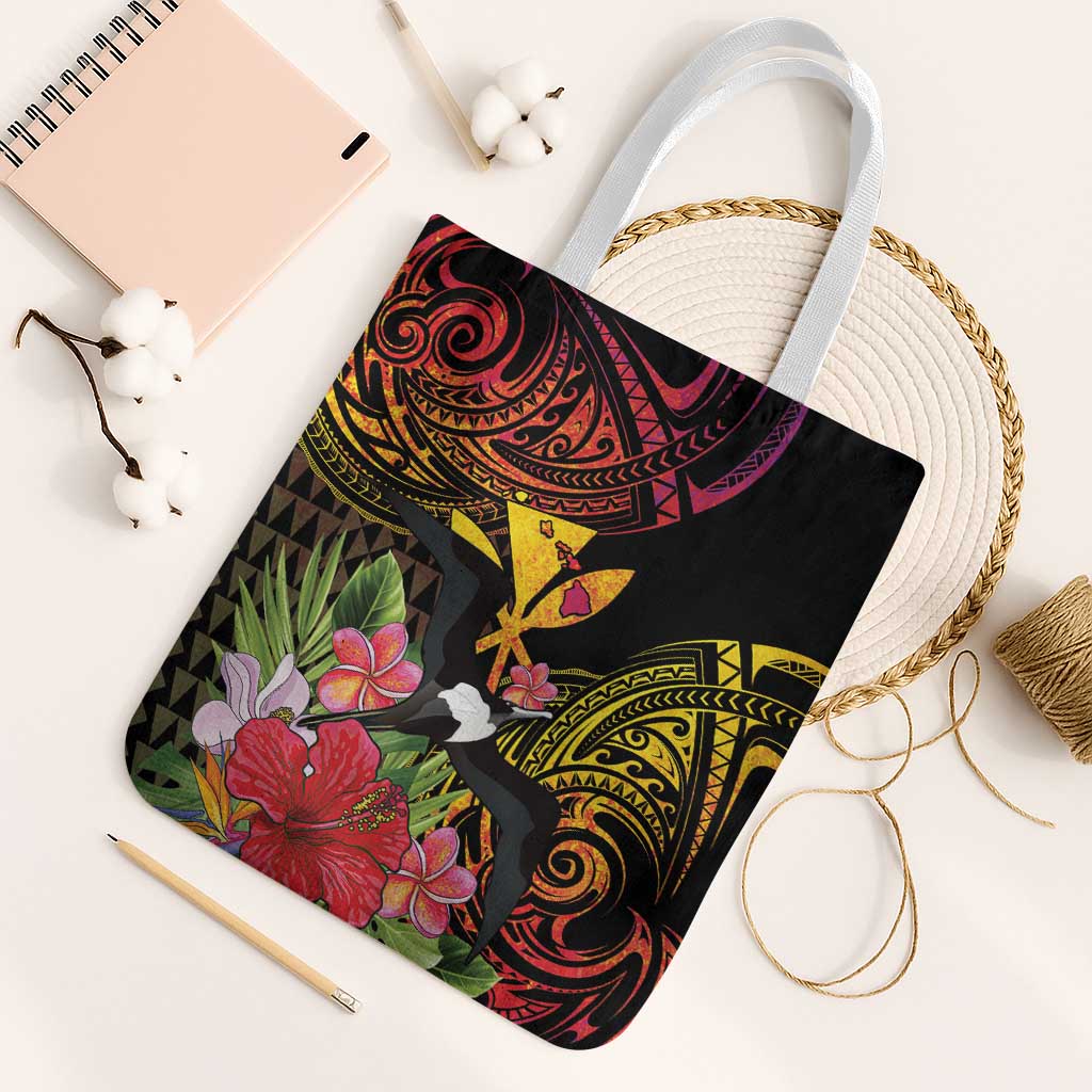Hawaii Iwa Bird Tote Bag Great Frigatebird Kanaka Tropical Hippie Style LT14 White Strap One Size Black - Polynesian Pride