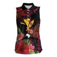Hawaii Iwa Bird Women Sleeveless Polo Shirt Great Frigatebird Kanaka Tropical Hippie Style LT14 Female Black - Polynesian Pride