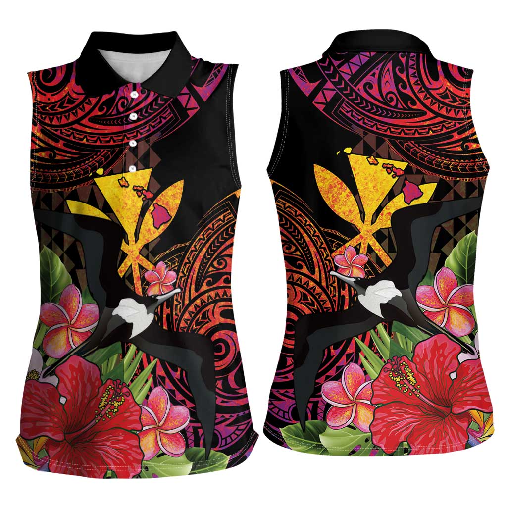 Hawaii Iwa Bird Women Sleeveless Polo Shirt Great Frigatebird Kanaka Tropical Hippie Style LT14 - Polynesian Pride