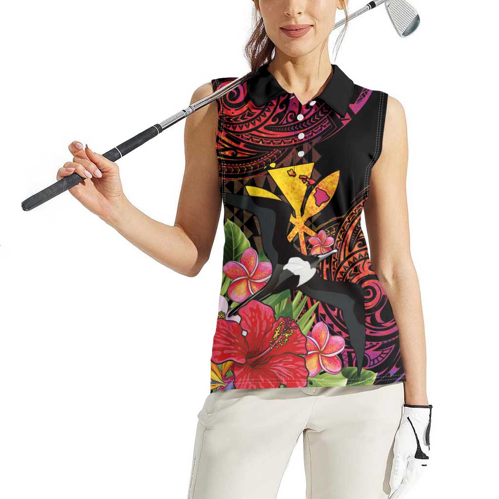 Hawaii Iwa Bird Women Sleeveless Polo Shirt Great Frigatebird Kanaka Tropical Hippie Style LT14 - Polynesian Pride