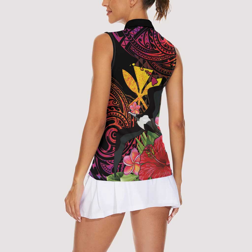 Hawaii Iwa Bird Women Sleeveless Polo Shirt Great Frigatebird Kanaka Tropical Hippie Style LT14 - Polynesian Pride