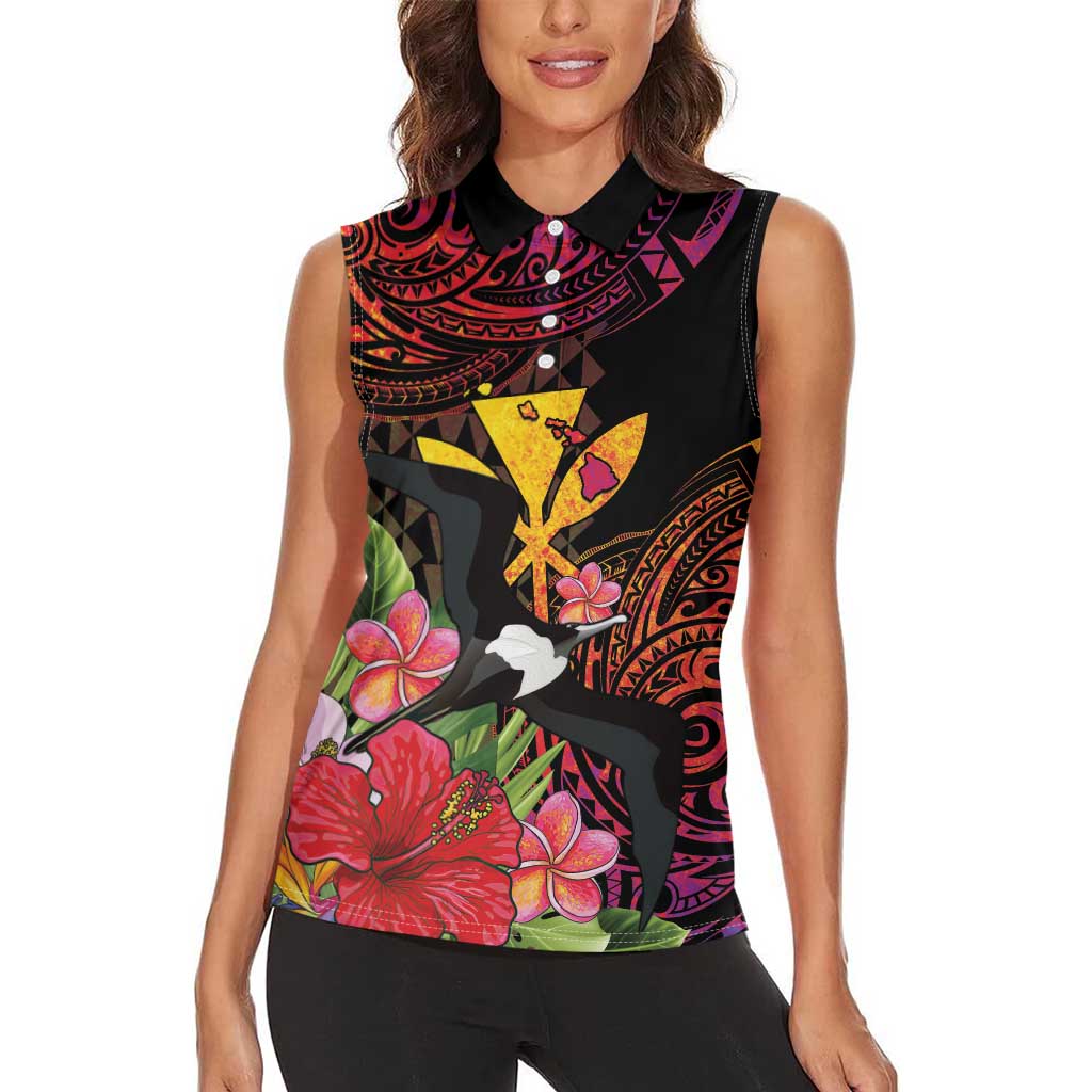 Hawaii Iwa Bird Women Sleeveless Polo Shirt Great Frigatebird Kanaka Tropical Hippie Style LT14 - Polynesian Pride