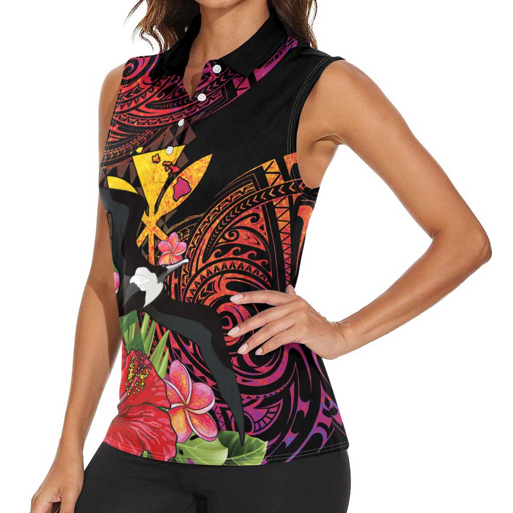 Hawaii Iwa Bird Women Sleeveless Polo Shirt Great Frigatebird Kanaka Tropical Hippie Style LT14 - Polynesian Pride