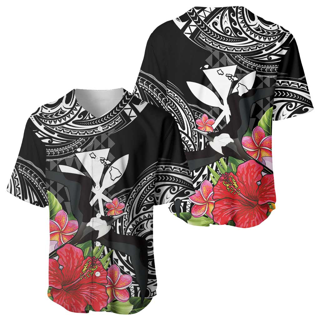 Hawaii Iwa Bird Baseball Jersey Great Frigatebird Kanaka Tropical Flowers - Polynesian Pride