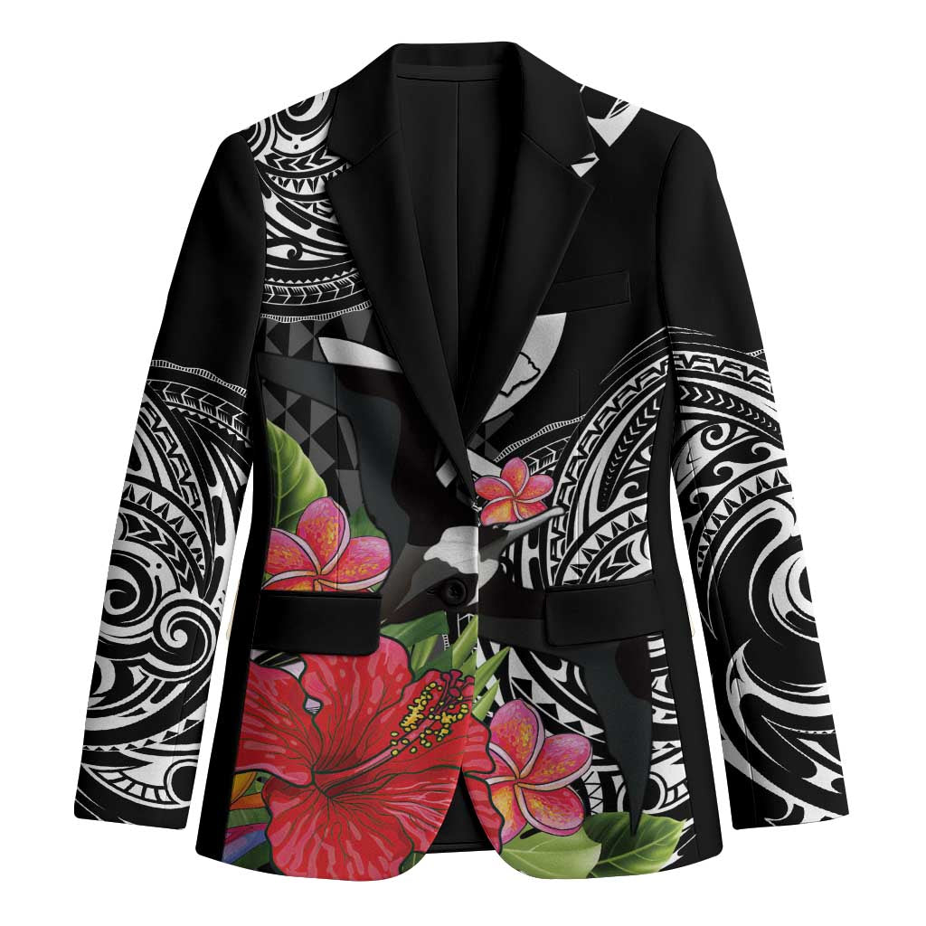 Hawaii Iwa Bird Blazer Great Frigatebird Kanaka Tropical Flowers LT14 Unisex Black - Polynesian Pride