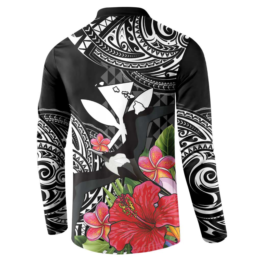 Hawaii Iwa Bird Button Sweatshirt Great Frigatebird Kanaka Tropical Flowers LT14 - Polynesian Pride