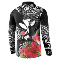 Hawaii Iwa Bird Button Sweatshirt Great Frigatebird Kanaka Tropical Flowers LT14 - Polynesian Pride