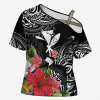 Hawaii Iwa Bird Cross Shoulder Shirt Great Frigatebird Kanaka Tropical Flowers - Polynesian Pride
