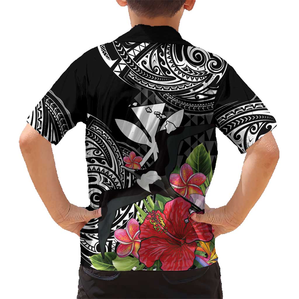 Hawaii Iwa Bird Family Matching Mermaid Dress and Hawaiian Shirt Great Frigatebird Kanaka Tropical Flowers LT14 - Polynesian Pride