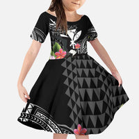 Hawaii Iwa Bird Family Matching Mermaid Dress and Hawaiian Shirt Great Frigatebird Kanaka Tropical Flowers LT14 Daughter's Dress Black - Polynesian Pride