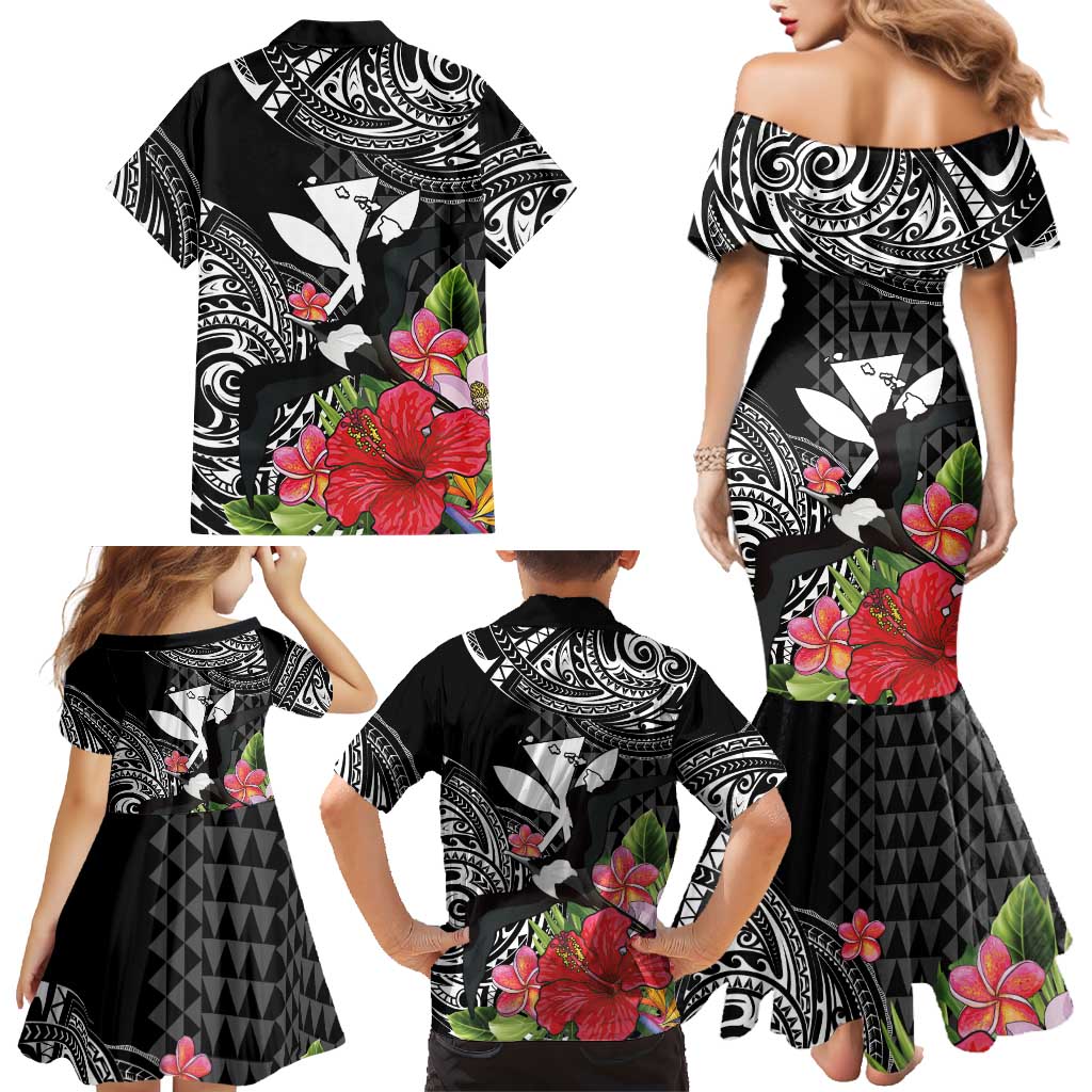 Hawaii Iwa Bird Family Matching Mermaid Dress and Hawaiian Shirt Great Frigatebird Kanaka Tropical Flowers LT14 - Polynesian Pride