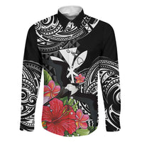 Hawaii Iwa Bird Family Matching Mermaid Dress and Hawaiian Shirt Great Frigatebird Kanaka Tropical Flowers LT14 Dad's Shirt - Long Sleeve Black - Polynesian Pride