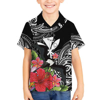 Hawaii Iwa Bird Family Matching Mermaid Dress and Hawaiian Shirt Great Frigatebird Kanaka Tropical Flowers LT14 Son's Shirt Black - Polynesian Pride