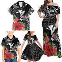 Hawaii Iwa Bird Family Matching Off Shoulder Maxi Dress and Hawaiian Shirt Great Frigatebird Kanaka Tropical Flowers - Polynesian Pride