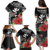 Hawaii Iwa Bird Family Matching Puletasi and Hawaiian Shirt Great Frigatebird Kanaka Tropical Flowers - Polynesian Pride